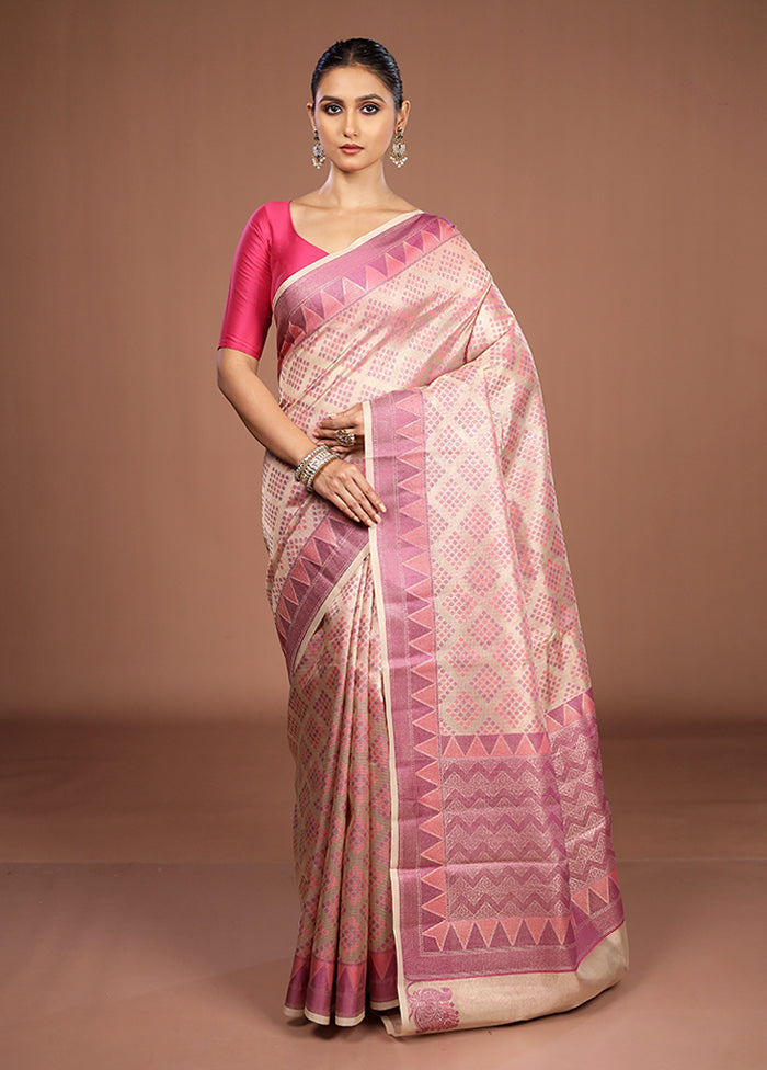 Cream Kora Silk Saree With Blouse Piece