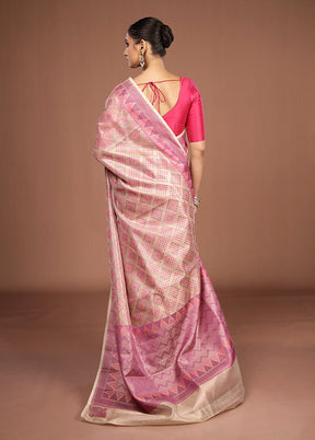 Cream Kora Silk Saree With Blouse Piece