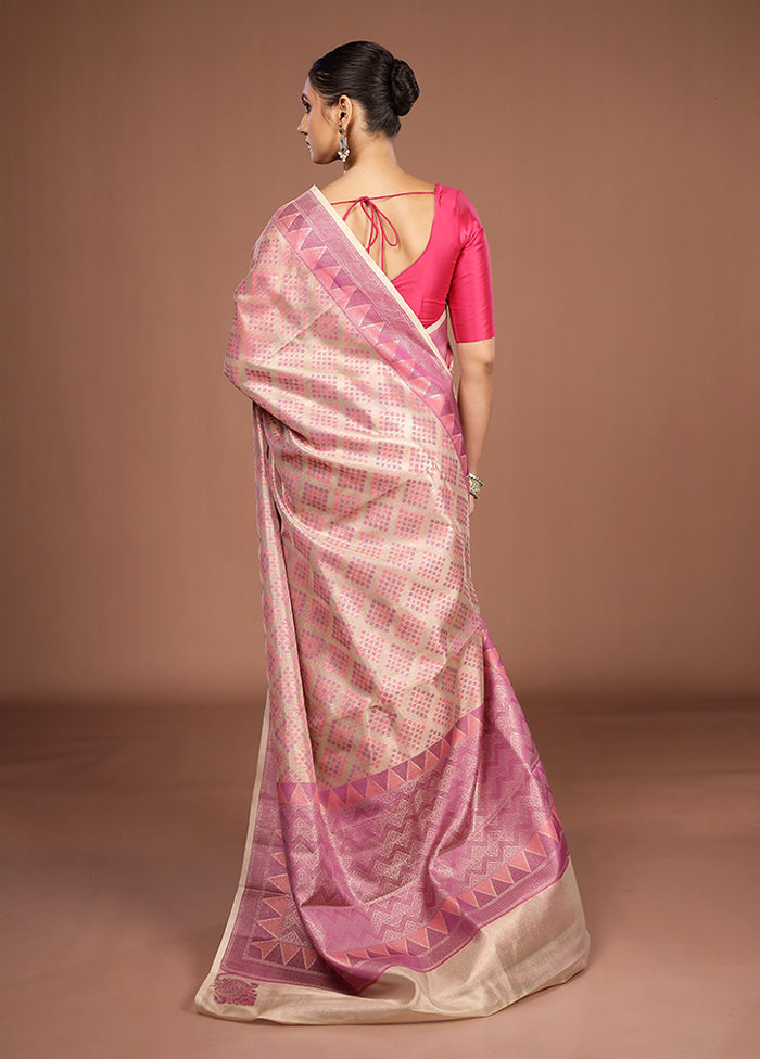 Cream Kora Silk Saree With Blouse Piece