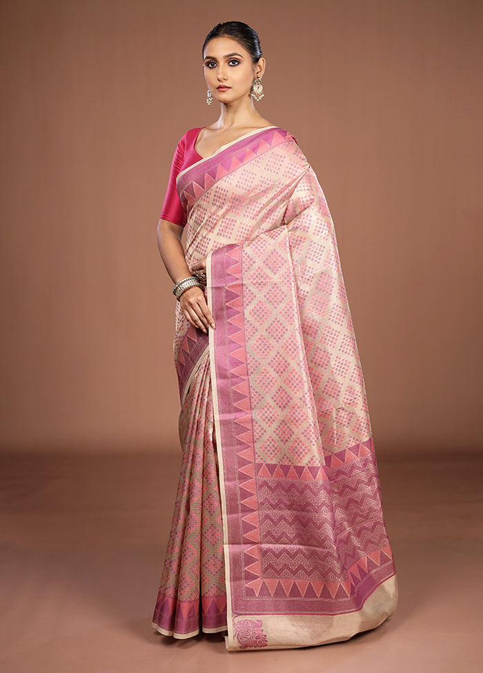 Cream Kora Silk Saree With Blouse Piece