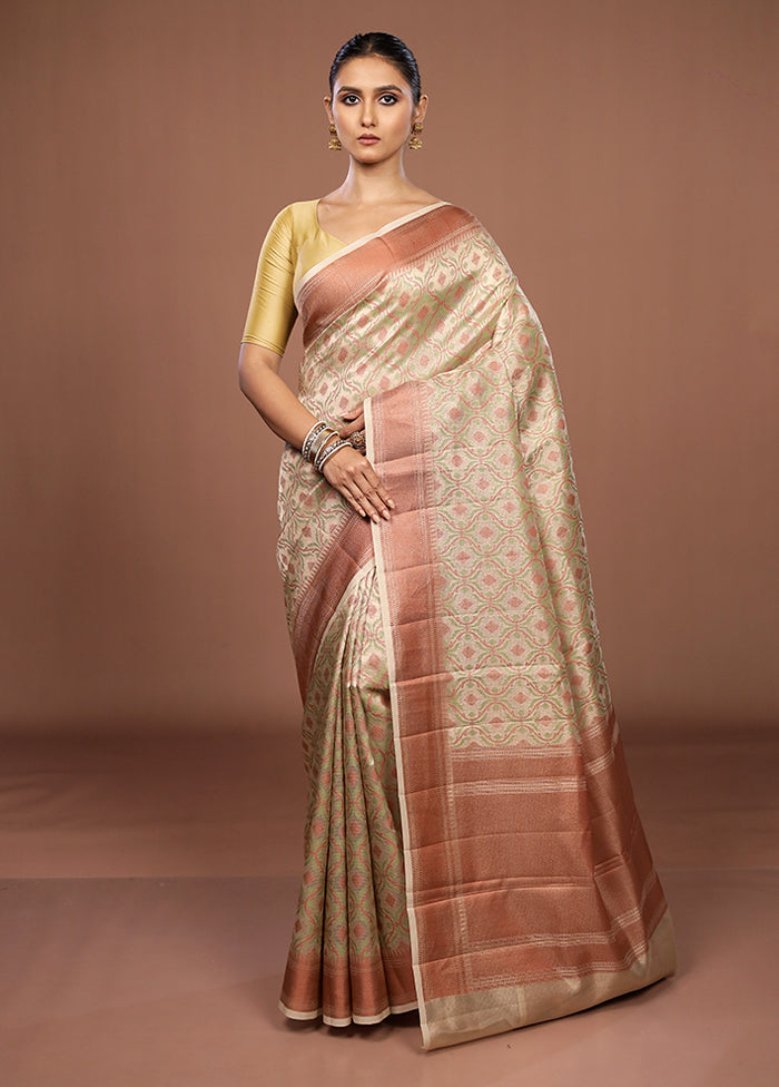 Cream Kora Silk Saree With Blouse Piece