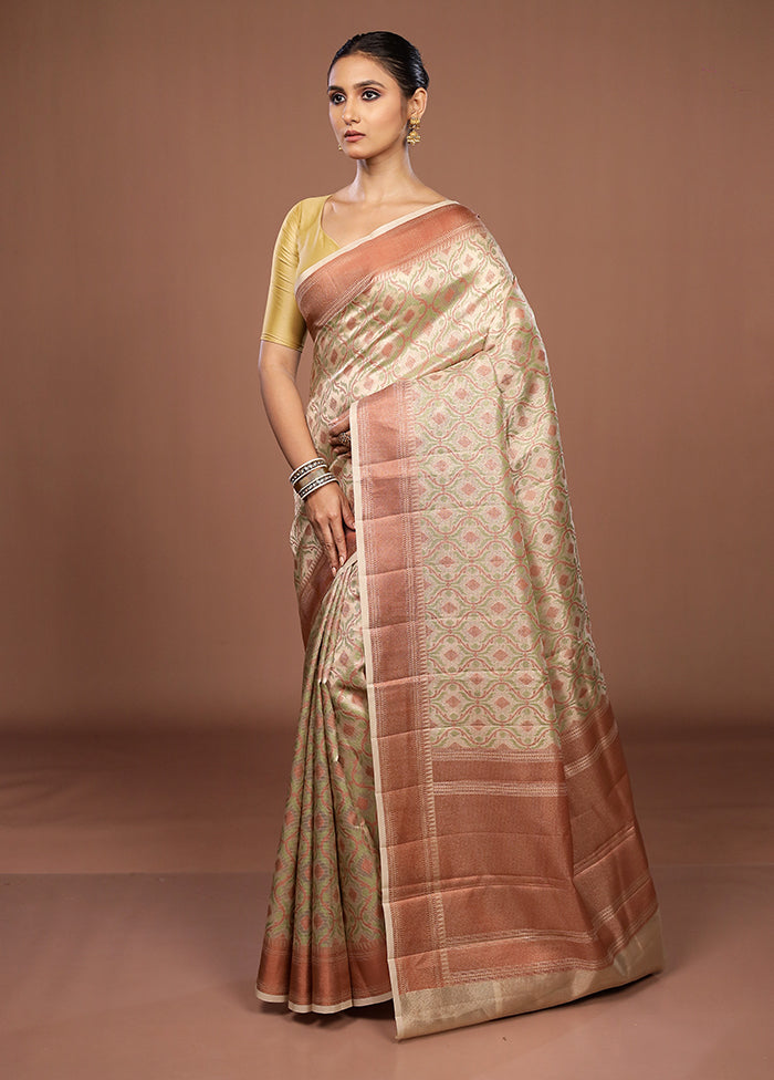 Cream Kora Silk Saree With Blouse Piece