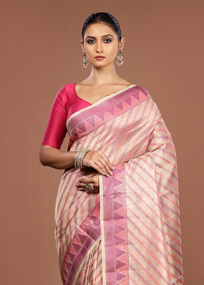 Cream Kora Silk Saree With Blouse Piece