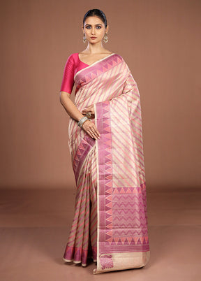 Cream Kora Silk Saree With Blouse Piece