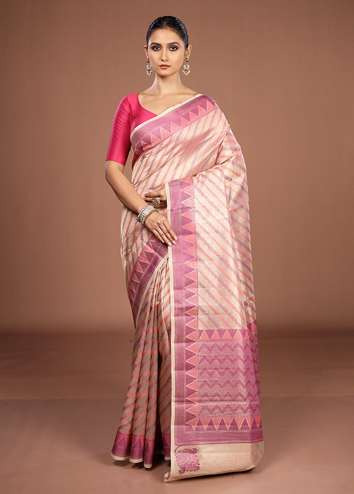 Cream Kora Silk Saree With Blouse Piece