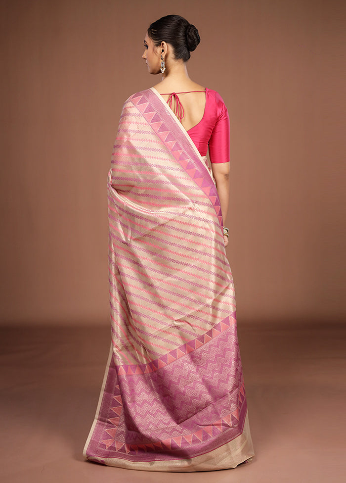 Cream Kora Silk Saree With Blouse Piece