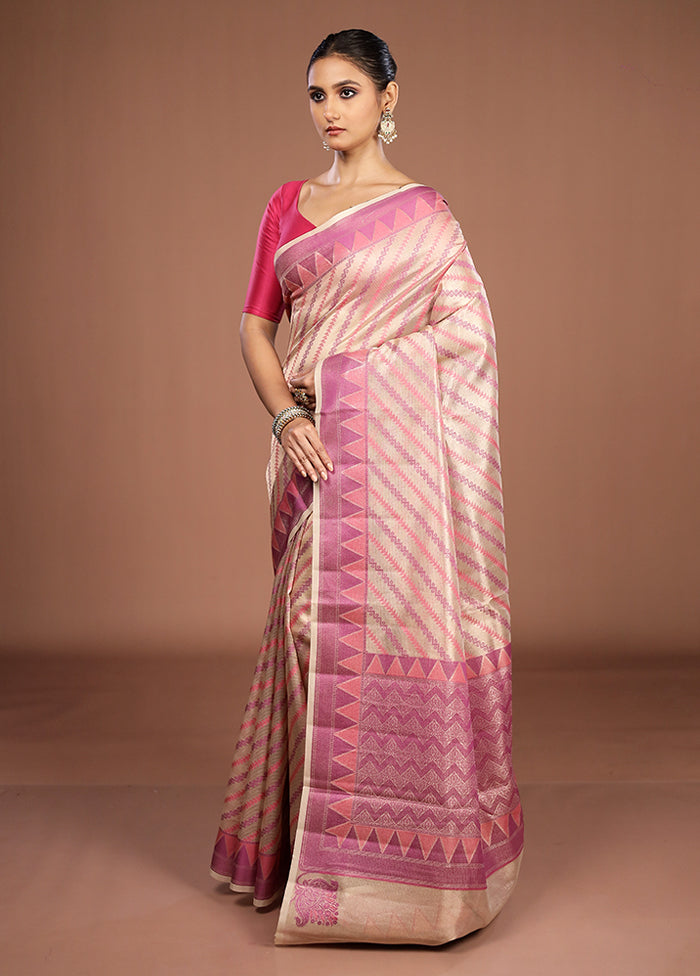 Cream Kora Silk Saree With Blouse Piece