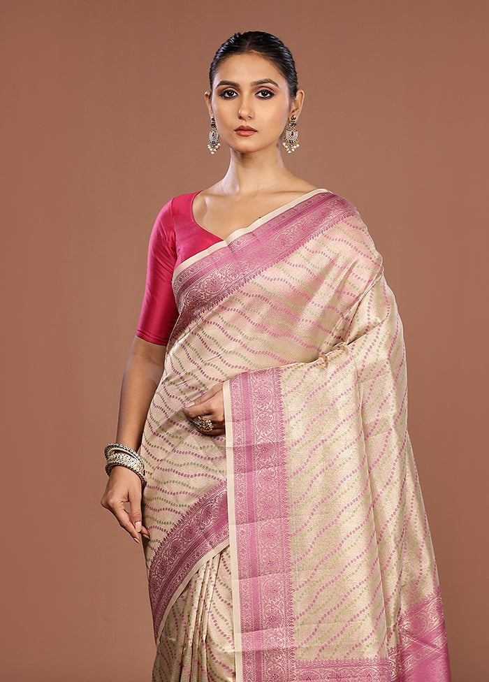 Cream Kora Silk Saree With Blouse Piece