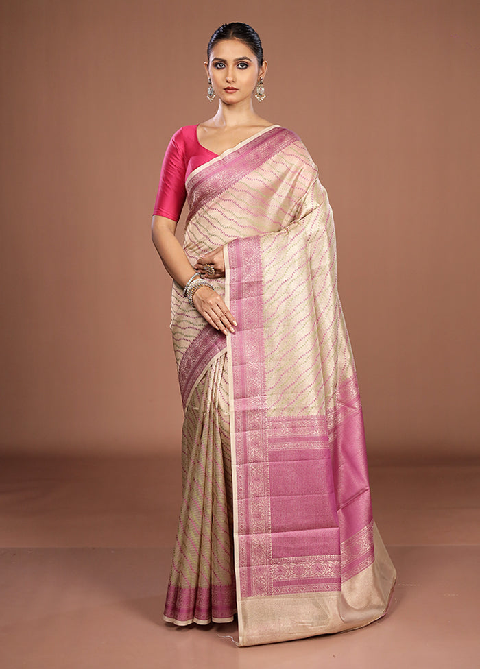 Cream Kora Silk Saree With Blouse Piece
