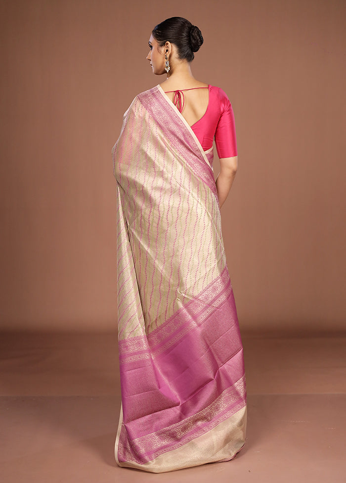 Cream Kora Silk Saree With Blouse Piece