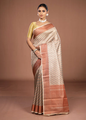 Cream Kora Silk Saree With Blouse Piece
