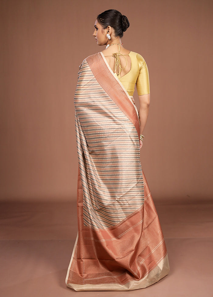 Cream Kora Silk Saree With Blouse Piece