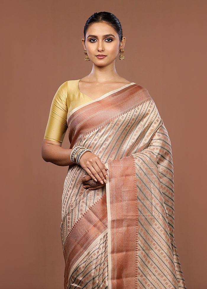 Cream Kora Silk Saree With Blouse Piece