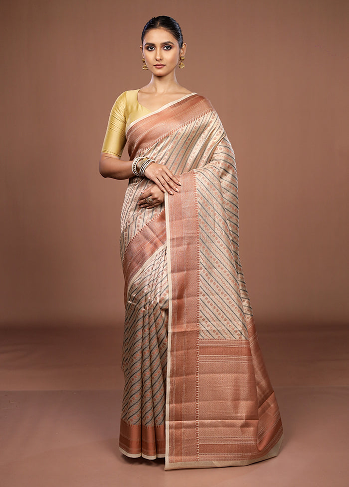 Cream Kora Silk Saree With Blouse Piece