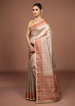 Cream Kora Silk Saree With Blouse Piece