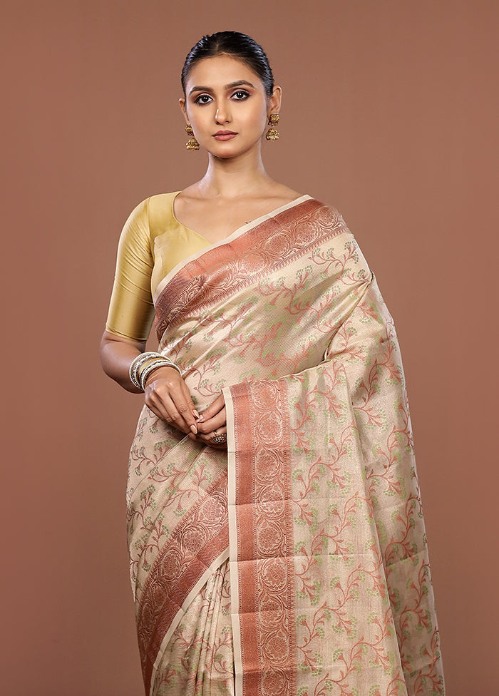 Cream Kora Silk Saree With Blouse Piece