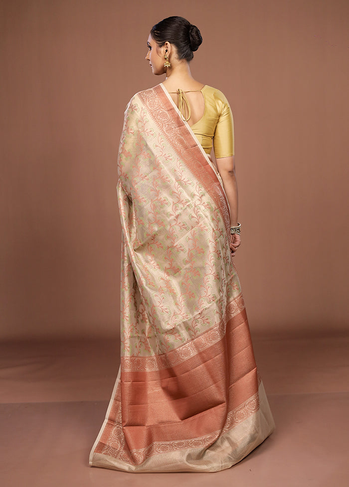 Cream Kora Silk Saree With Blouse Piece