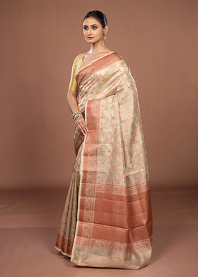 Cream Kora Silk Saree With Blouse Piece