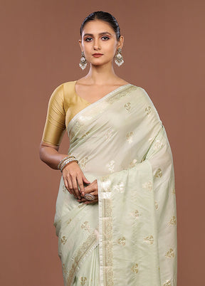Green Dupion Silk Saree With Blouse Piece