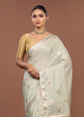 Green Dupion Silk Saree With Blouse Piece