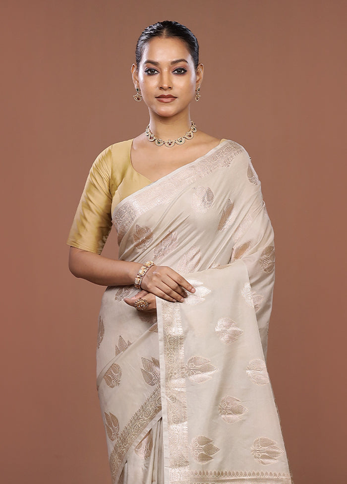 Cream Dupion Silk Saree With Blouse Piece