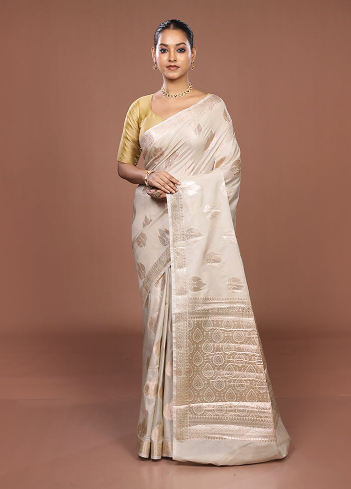 Cream Dupion Silk Saree With Blouse Piece