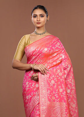 Pink Katan Silk Saree With Blouse Piece
