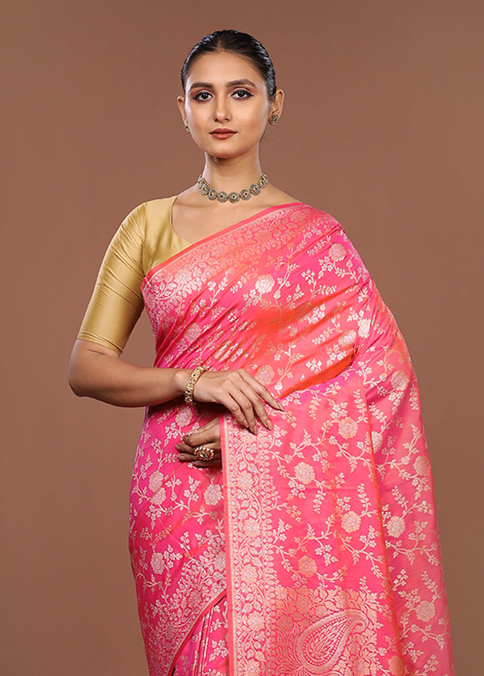 Pink Katan Silk Saree With Blouse Piece