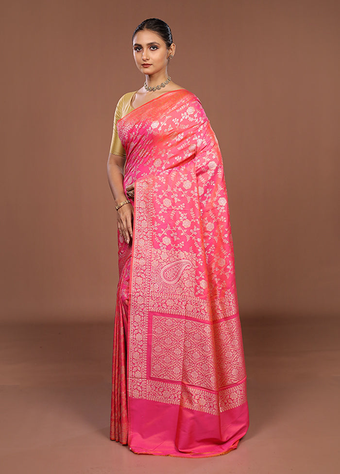 Pink Katan Silk Saree With Blouse Piece