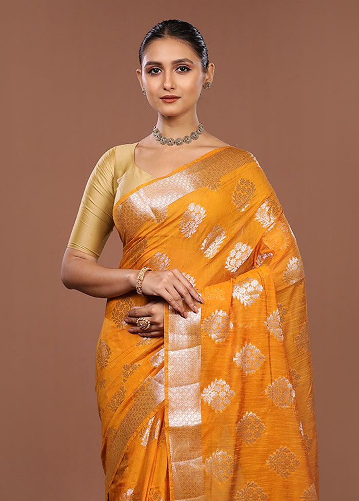 Yellow Kora Silk Saree With Blouse Piece