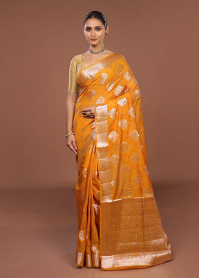 Yellow Kora Silk Saree With Blouse Piece