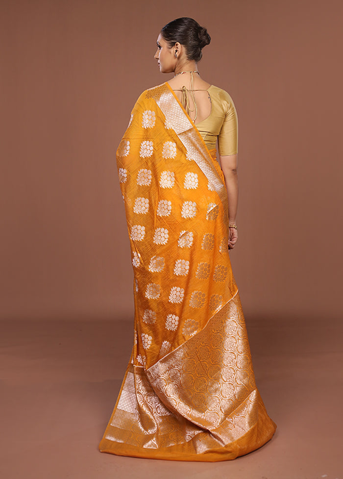 Yellow Kora Silk Saree With Blouse Piece