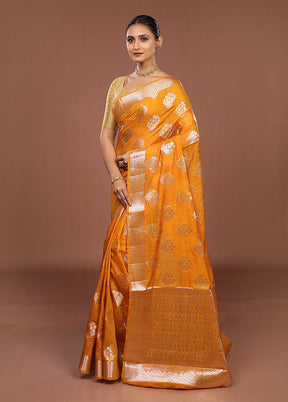Yellow Kora Silk Saree With Blouse Piece