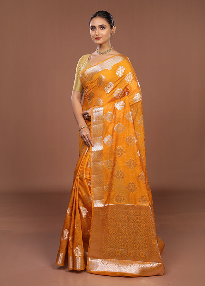 Yellow Kora Silk Saree With Blouse Piece
