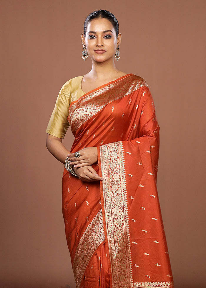 Rust Katan Silk Saree With Blouse Piece