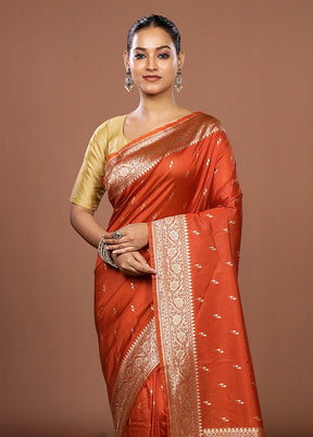 Rust Katan Silk Saree With Blouse Piece