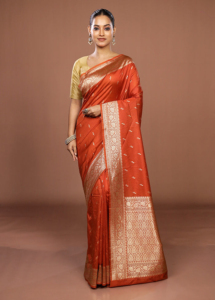 Rust Katan Silk Saree With Blouse Piece