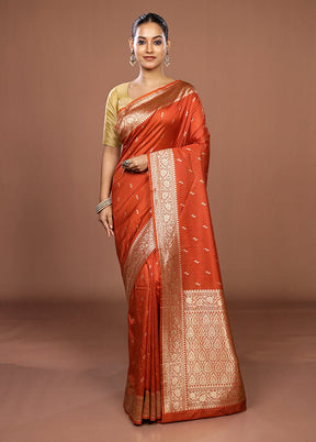 Rust Katan Silk Saree With Blouse Piece