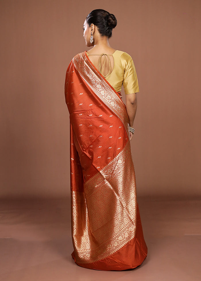 Rust Katan Silk Saree With Blouse Piece