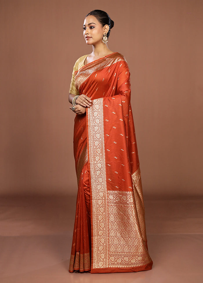 Rust Katan Silk Saree With Blouse Piece