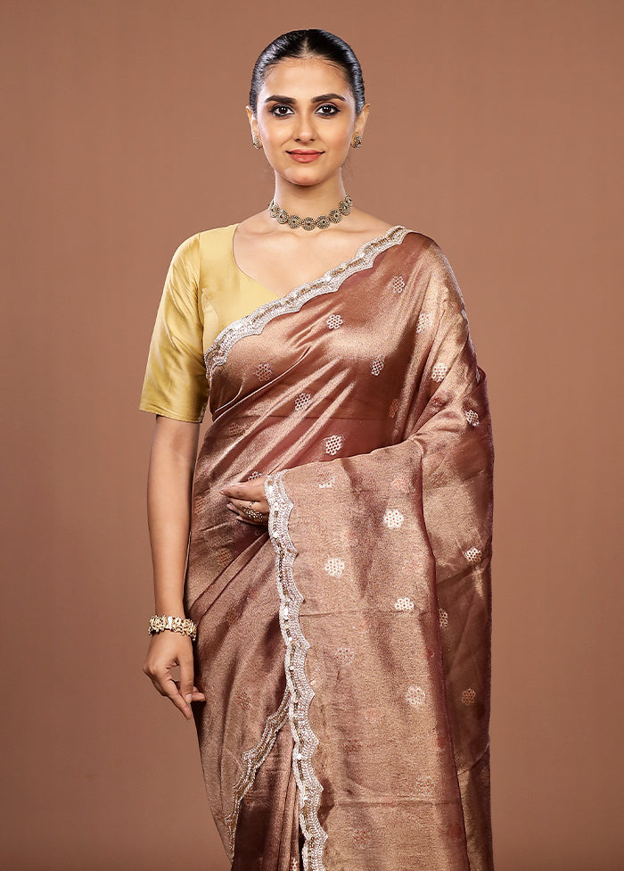 Brown Tissue Silk Saree With Blouse Piece