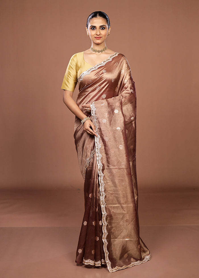 Brown Tissue Silk Saree With Blouse Piece
