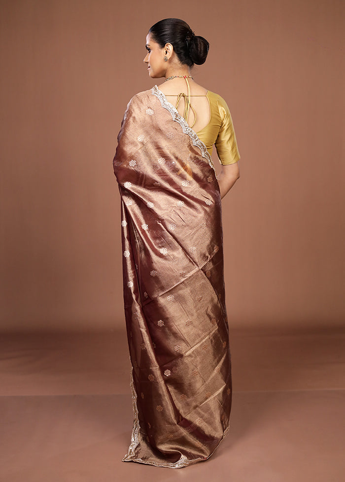 Brown Tissue Silk Saree With Blouse Piece