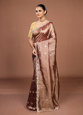 Brown Tissue Silk Saree With Blouse Piece