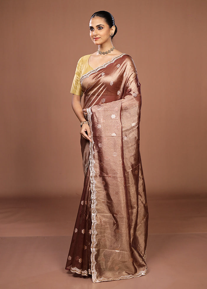 Brown Tissue Silk Saree With Blouse Piece