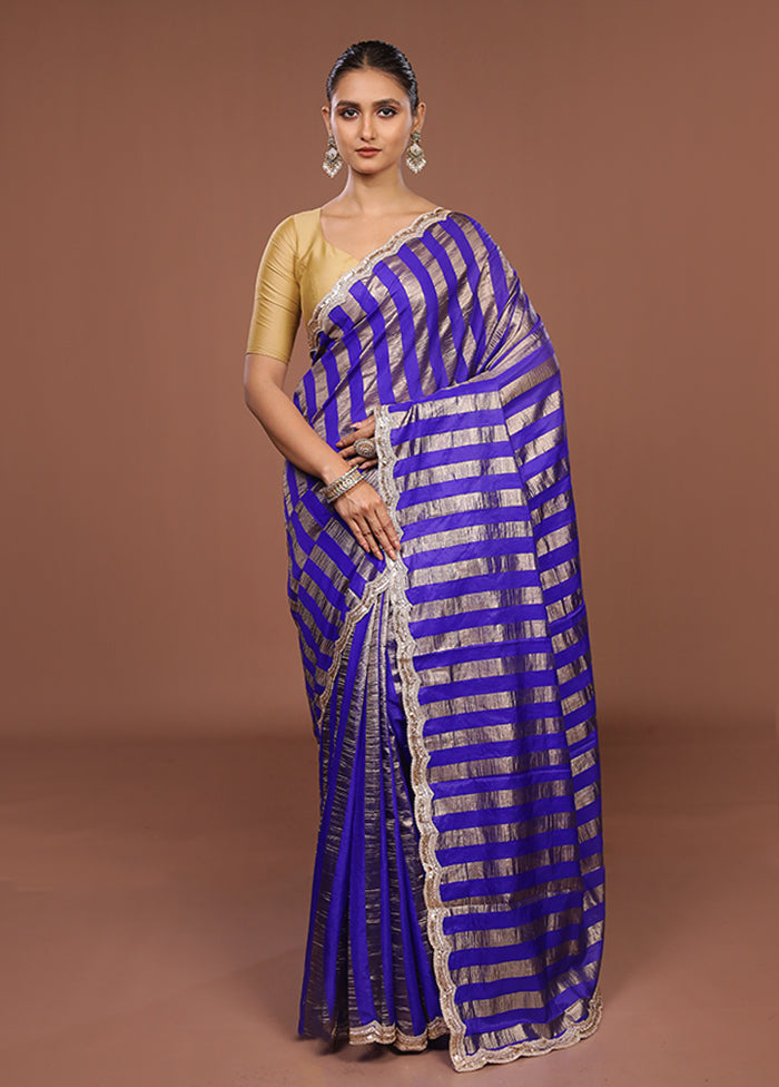 Blue Organza Saree With Blouse Piece