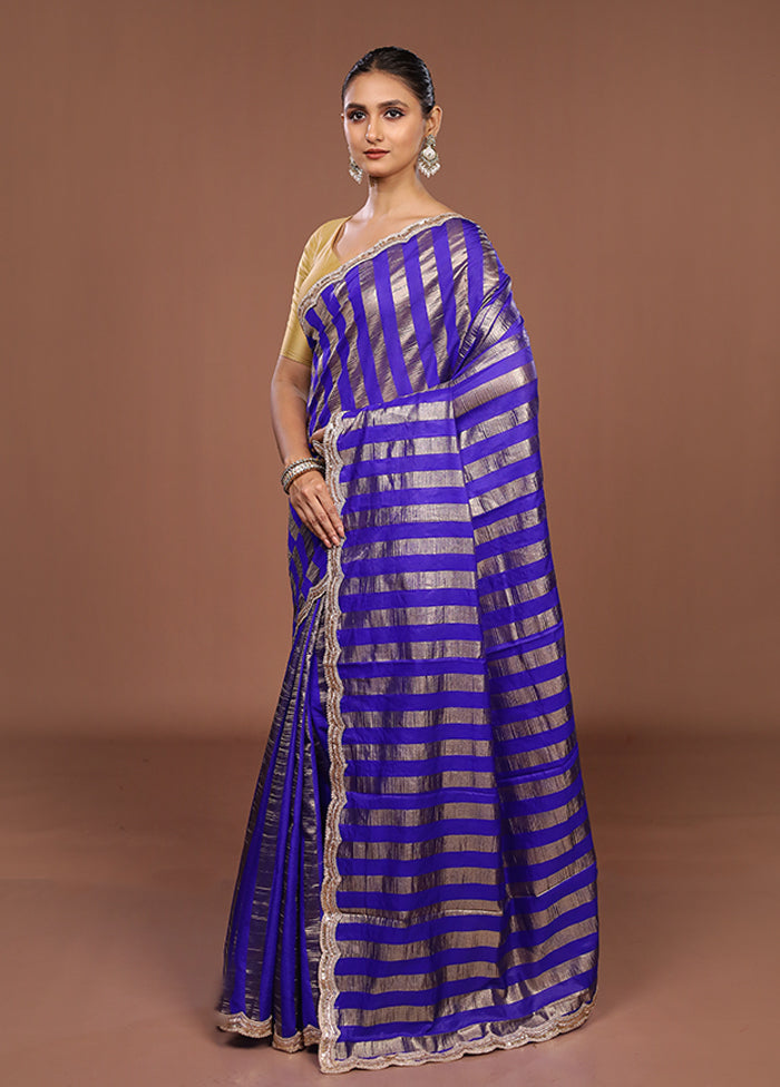 Blue Organza Saree With Blouse Piece