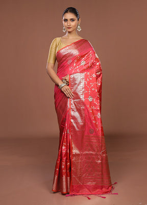 Pink Dupion Silk Saree With Blouse Piece