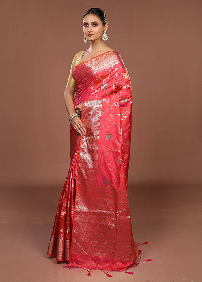 Pink Dupion Silk Saree With Blouse Piece