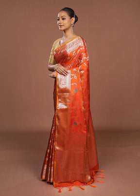 Orange Dupion Silk Saree With Blouse Piece